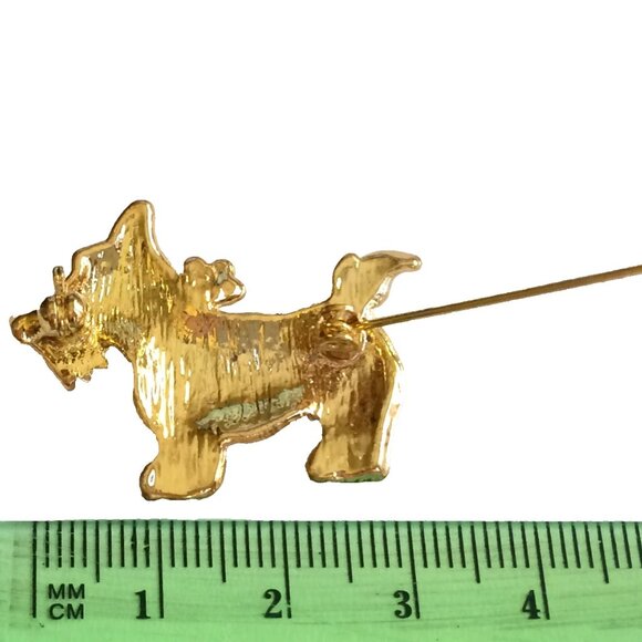 Gold Crystal Scottish Terrier Dog Pin Brooch Scottie Puppy Plated Scotty - Picture 6 of 7